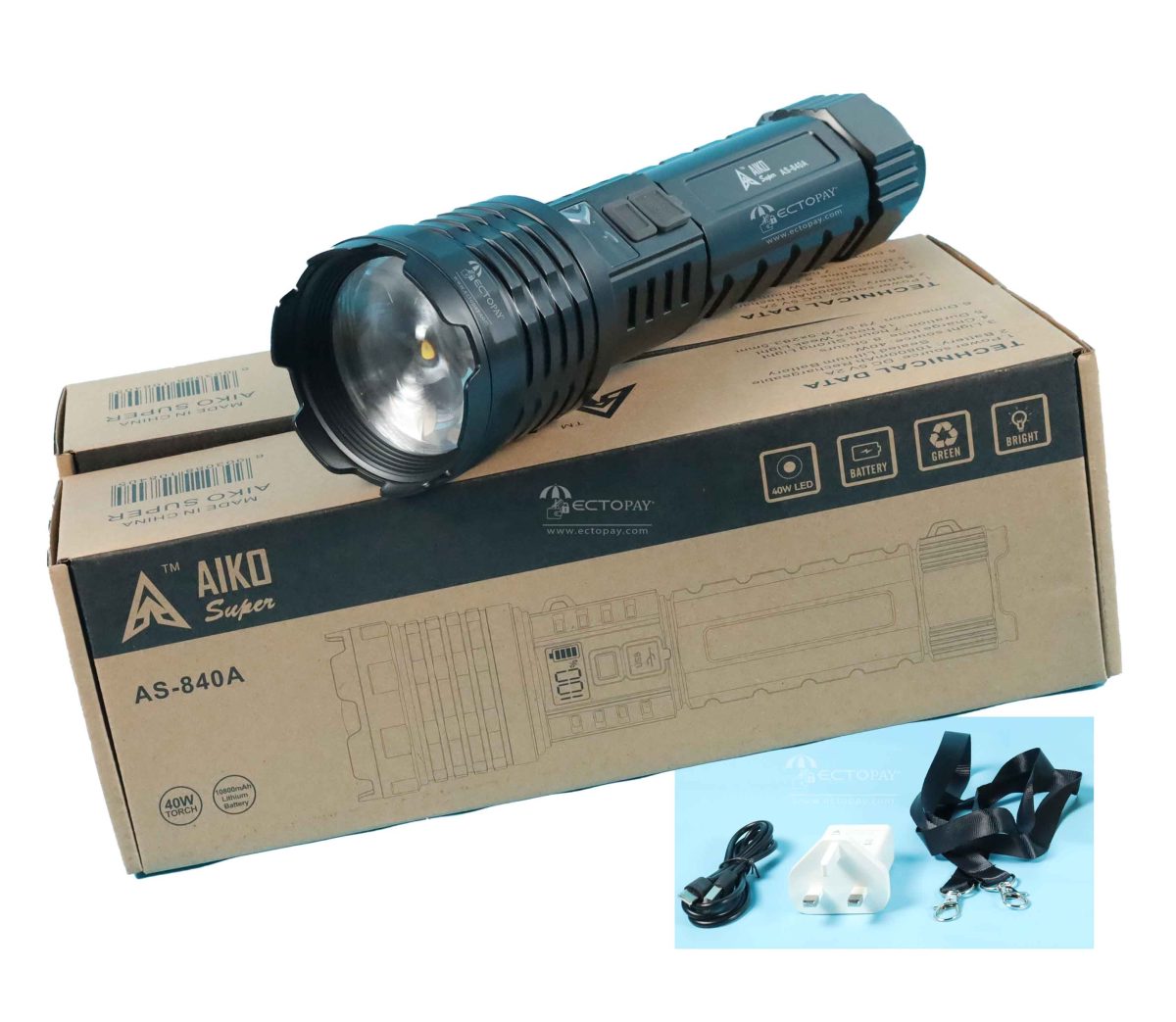 AIKO SUPER RECHARABLE TORCH AS-840A 40W ZOOM - Image 1