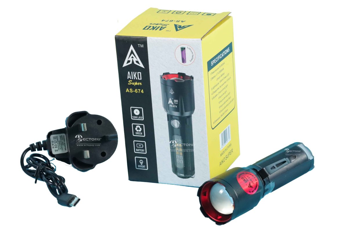 AIKO RECHARABLE METAL ZOOM TORCH 10W AS-674 - Image 1