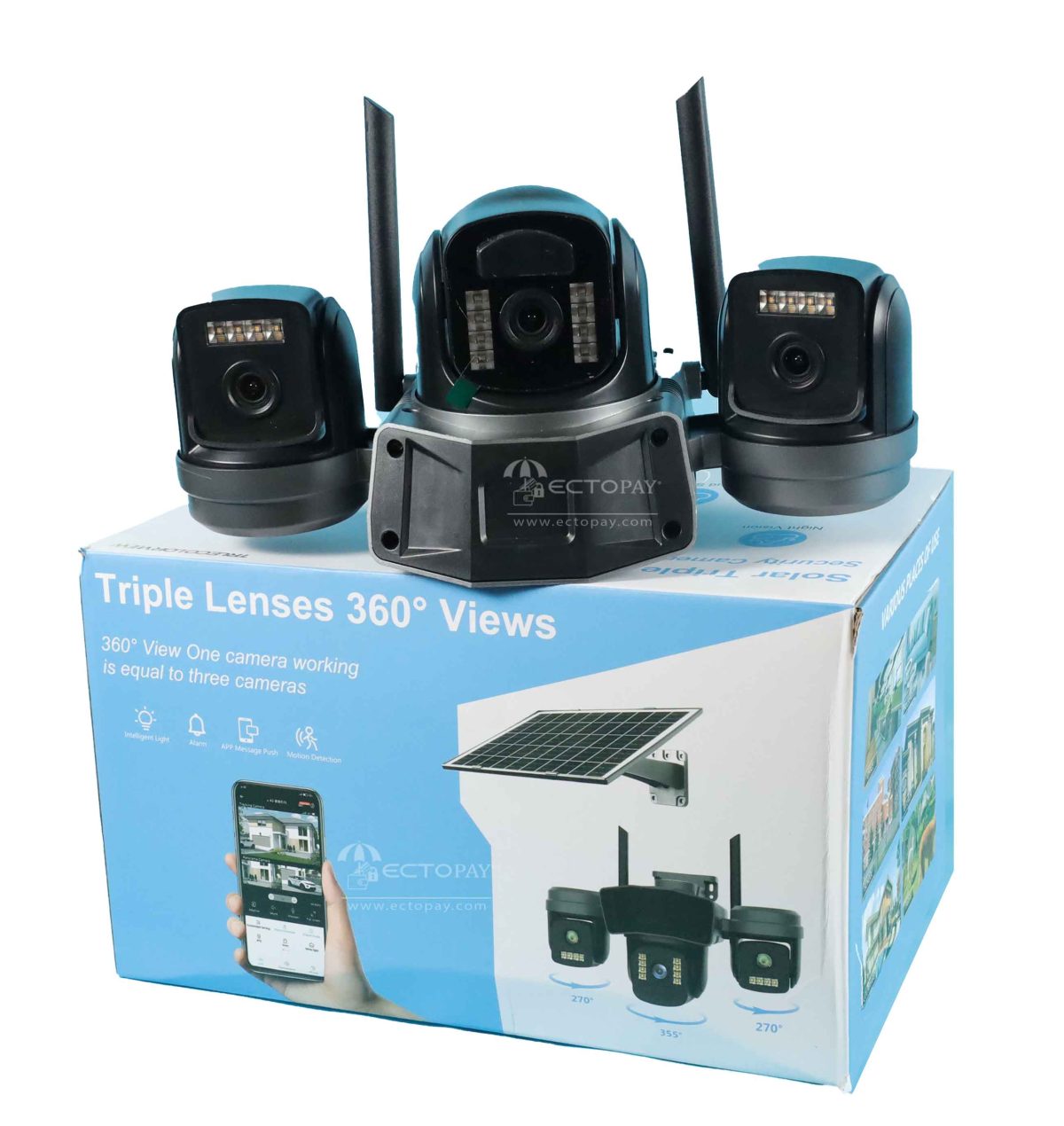 4G Smart Camera Solar Triple Lenses 360° Views - Image 1