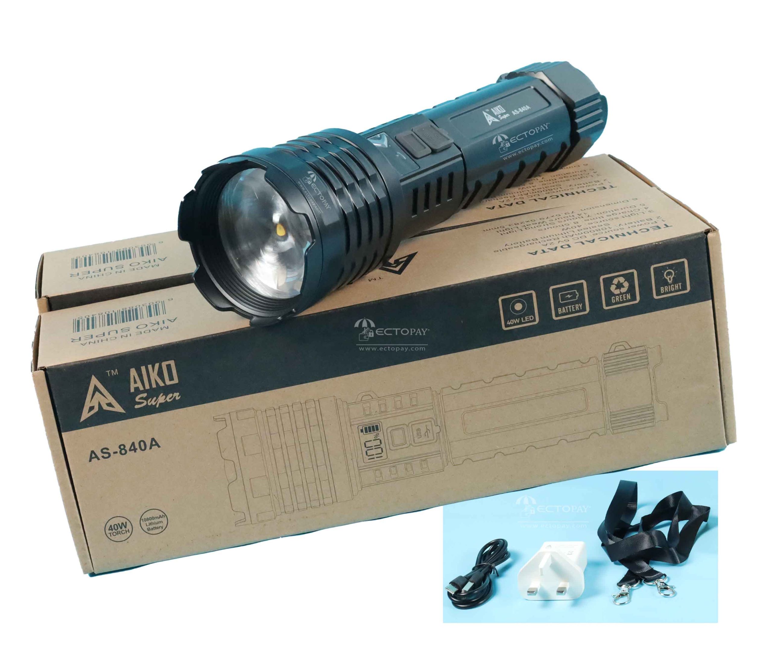 1755136974_6903088108405.jpg AIKO SUPER RECHARABLE TORCH AS-840A 40W ZOOM - Image 1